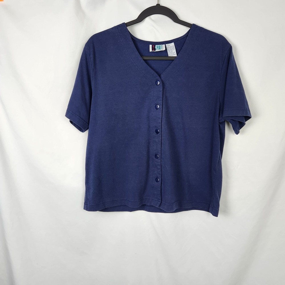 Bolo Spirit Vintage 90s‎ Solid Navy Blue Button up Shirt Womens L